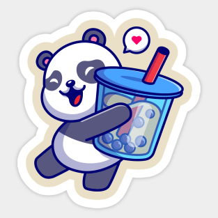 Cute Panda Holding Boba Milk Tea Drink Cartoon Sticker